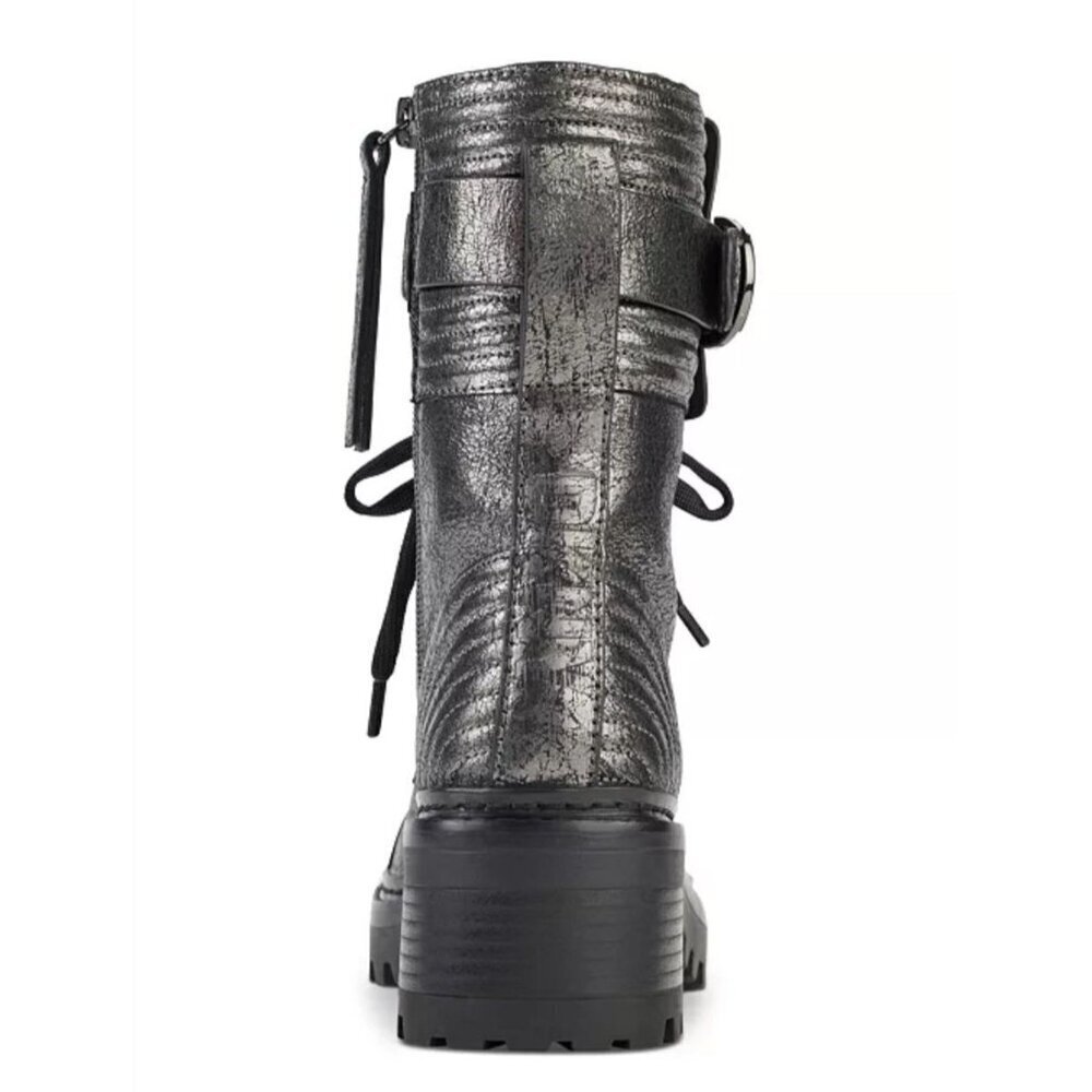 DKNY / Basia Combat / Metallic / Boots With Side Zipper & Buckle Straps / Ancle - Picture 3 of 9